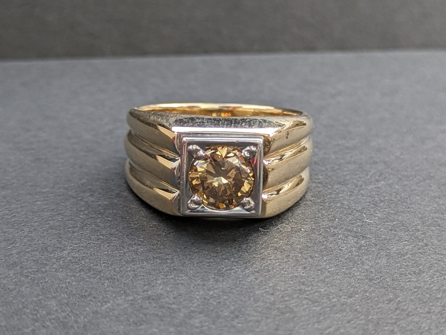 14k Flush set cognac diamond ring