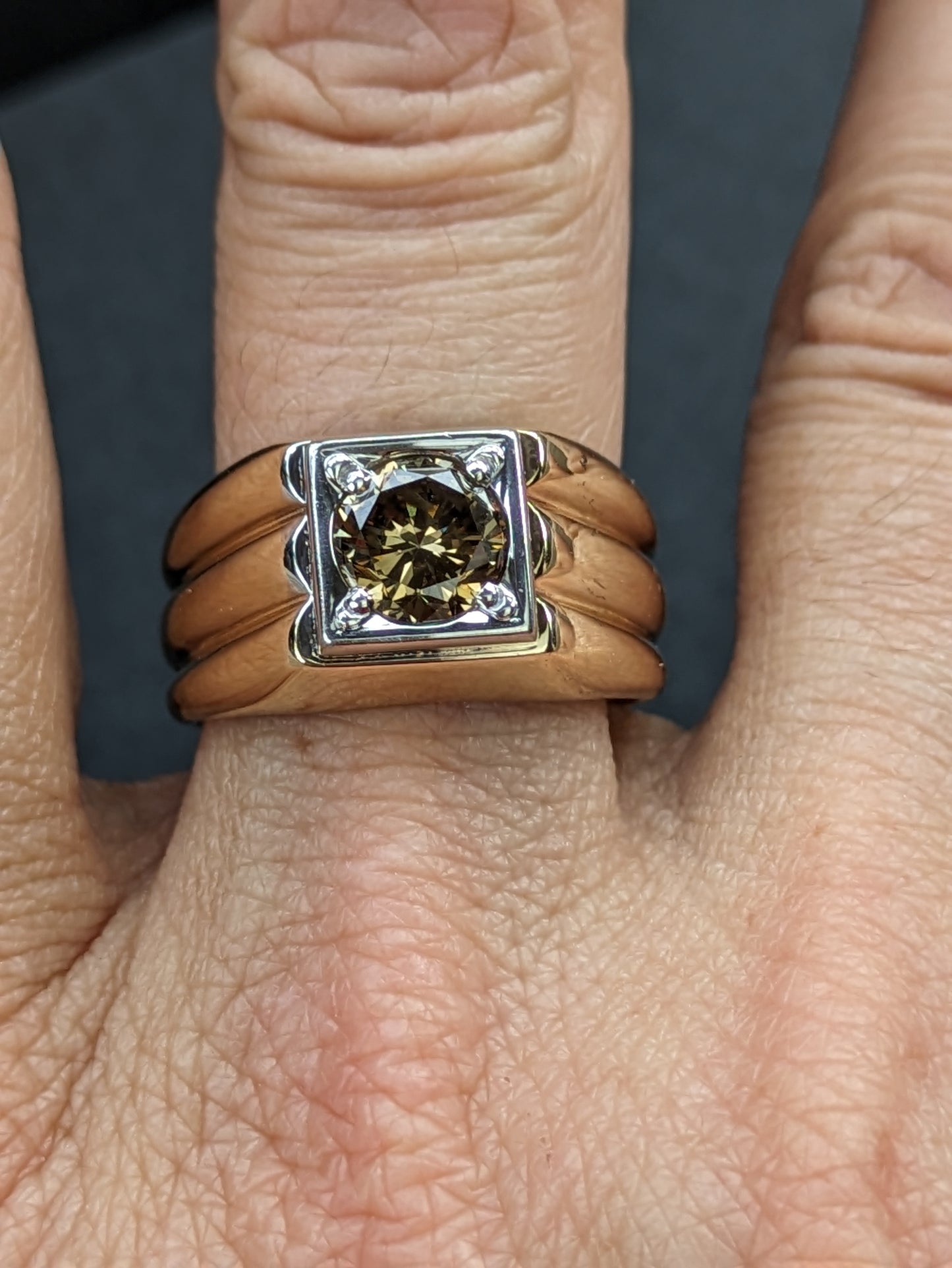 14k Flush set cognac diamond ring