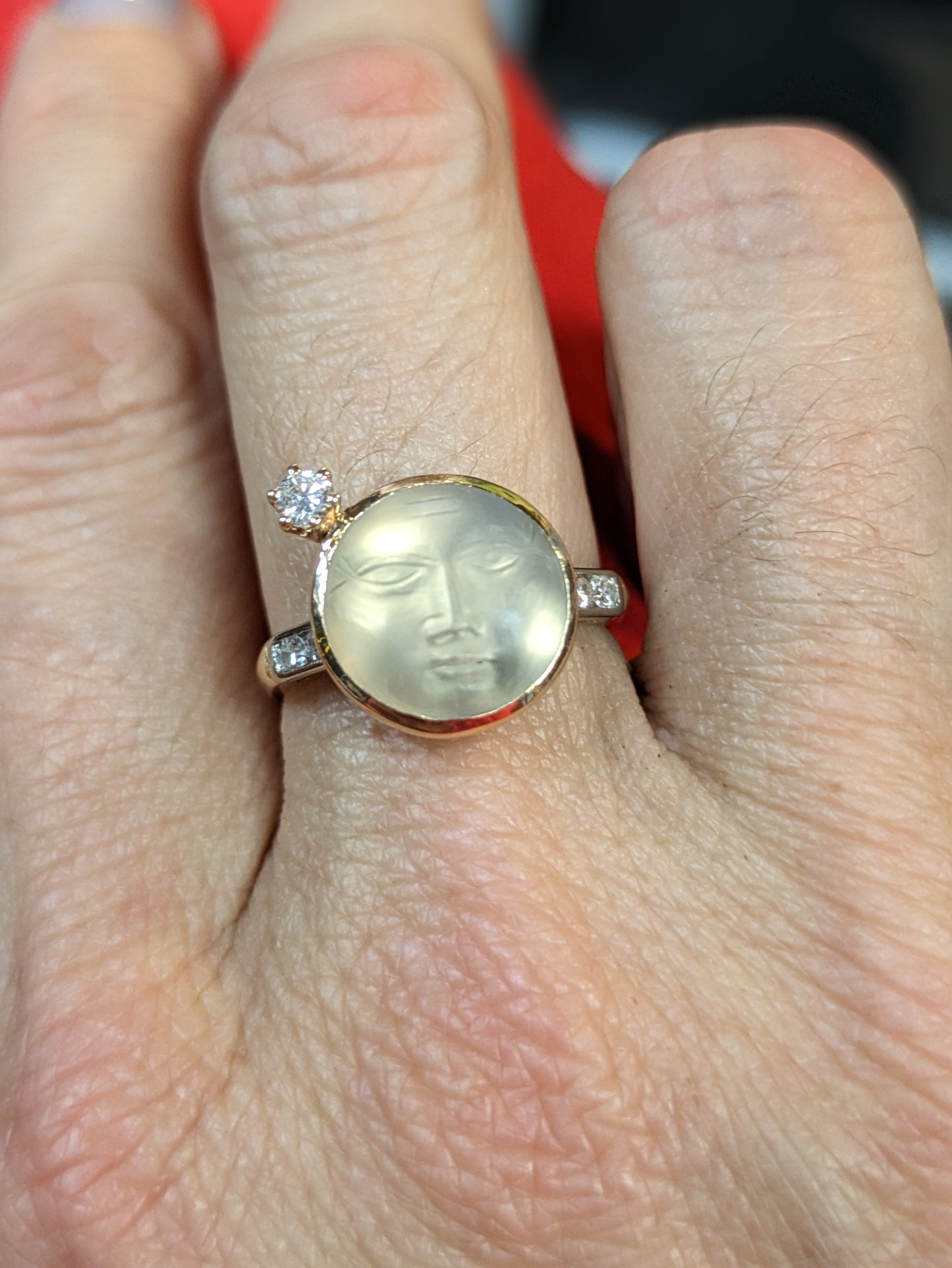 14k Moonstone "man in the moon" ring