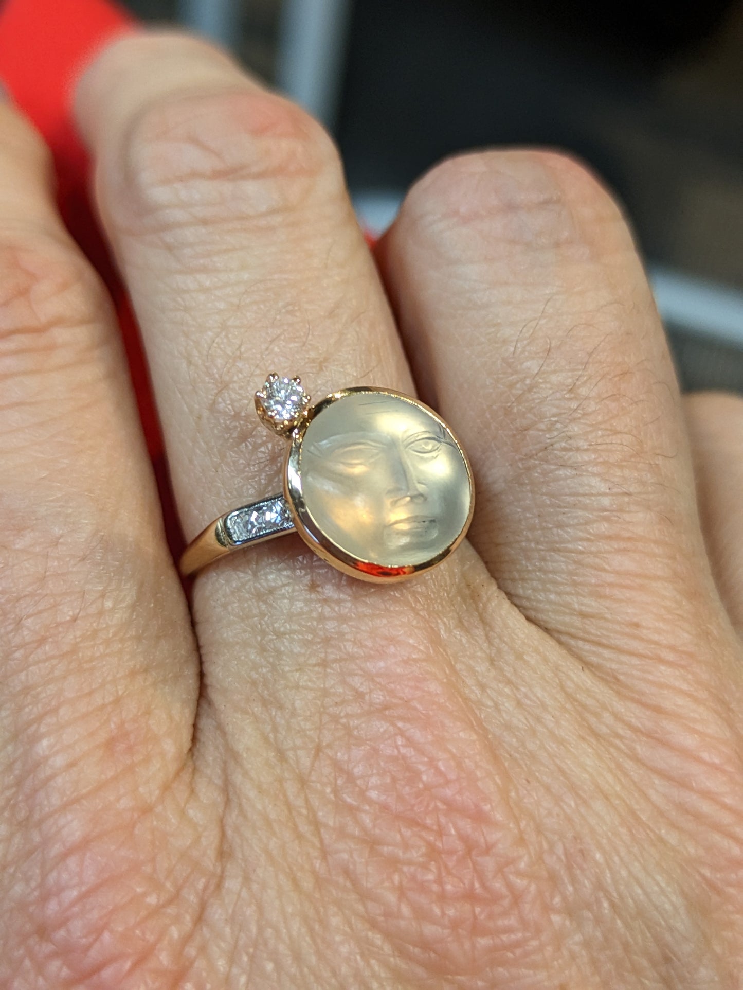 14k Moonstone "man in the moon" ring