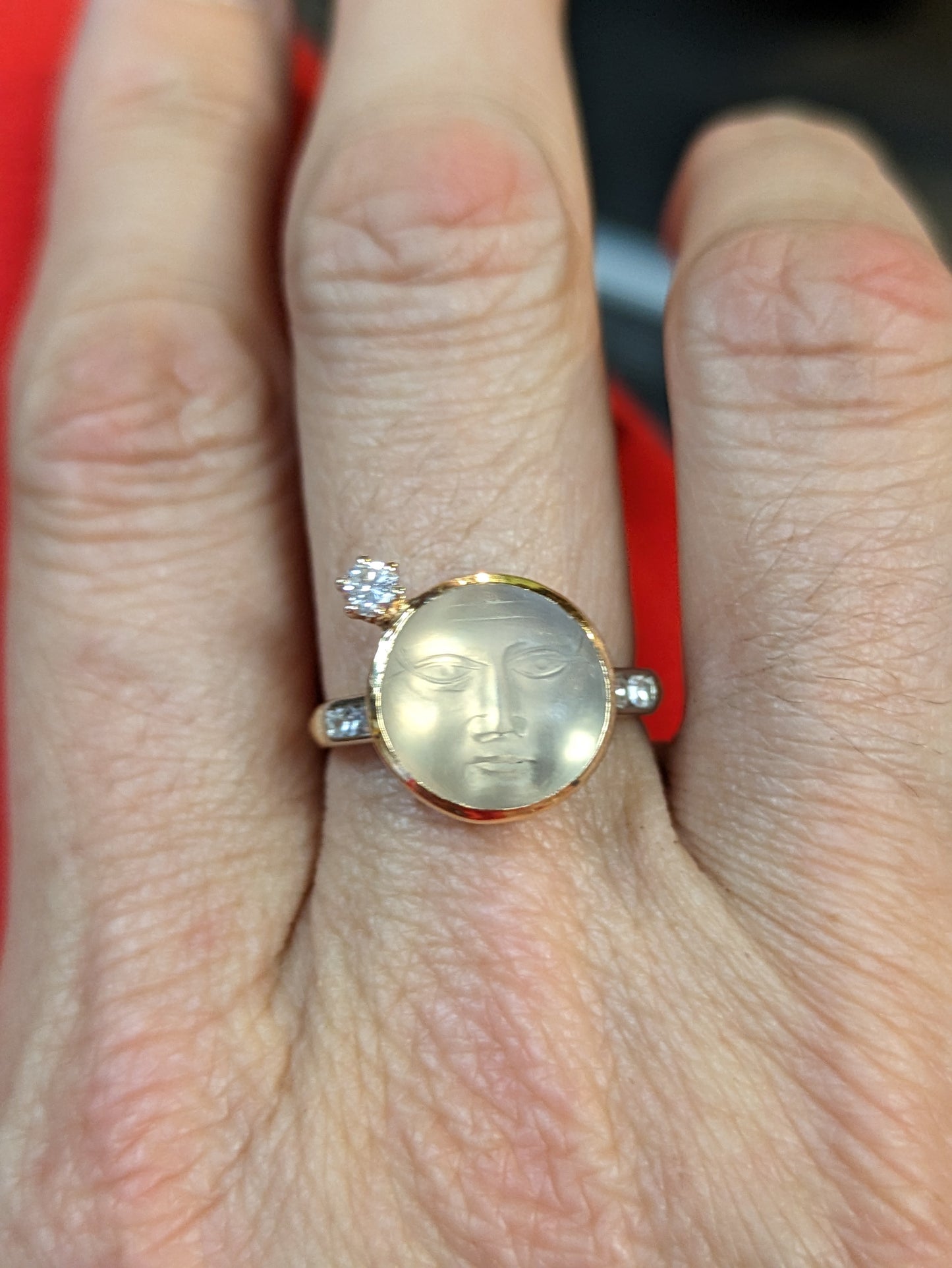 14k Moonstone "man in the moon" ring