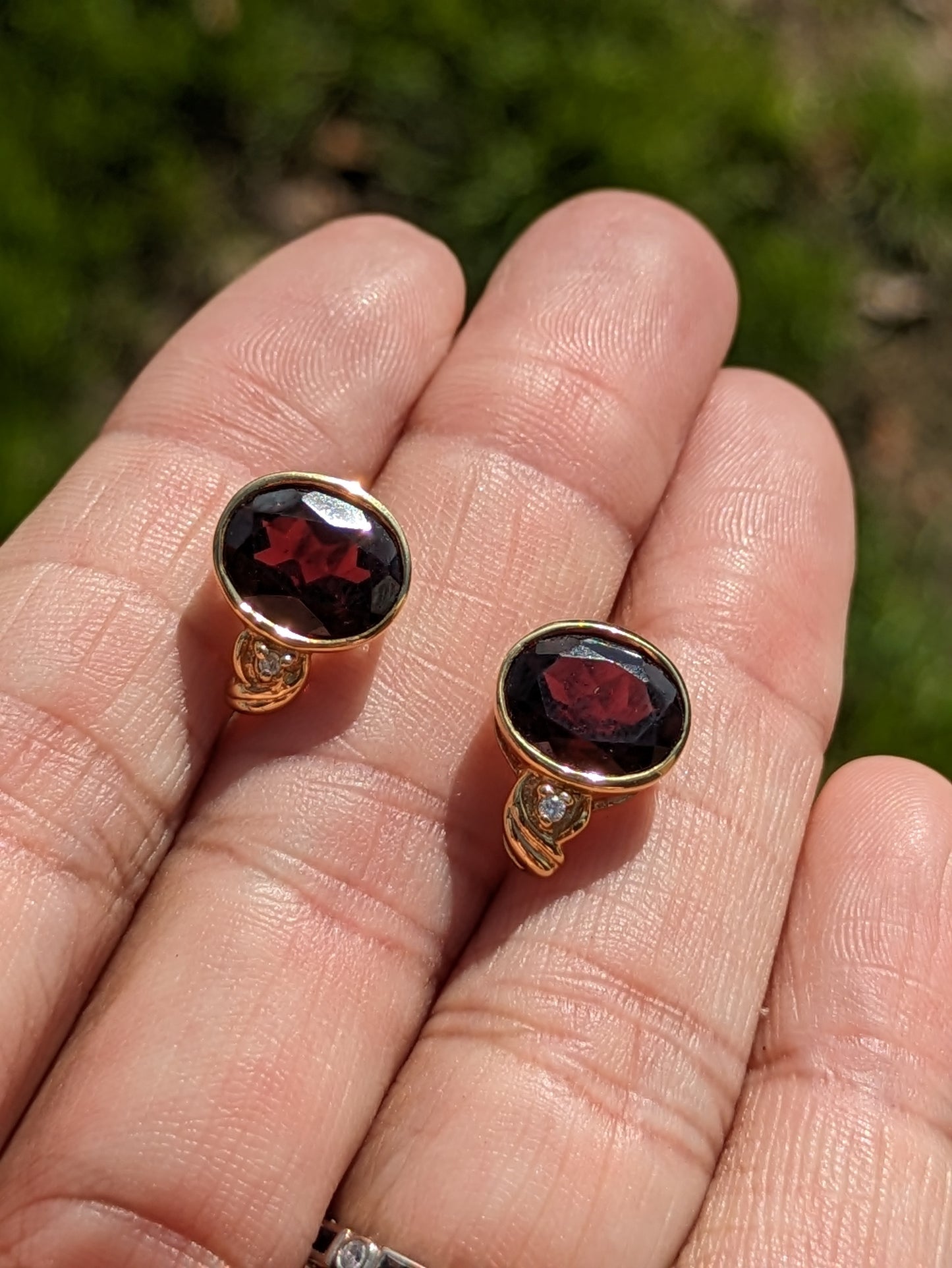 14K garnet and diamond earrings