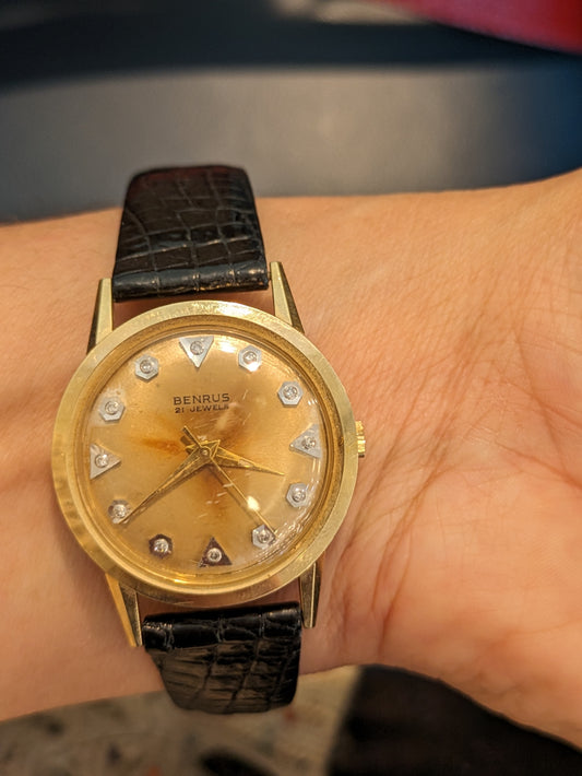 1950's Benrus 14k and diamond watch