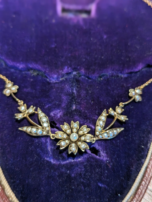 Victorian seed pearl floral necklace