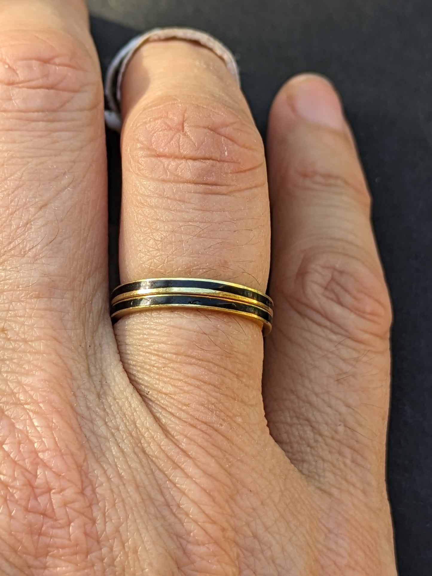 Pair 14K black enamel bands