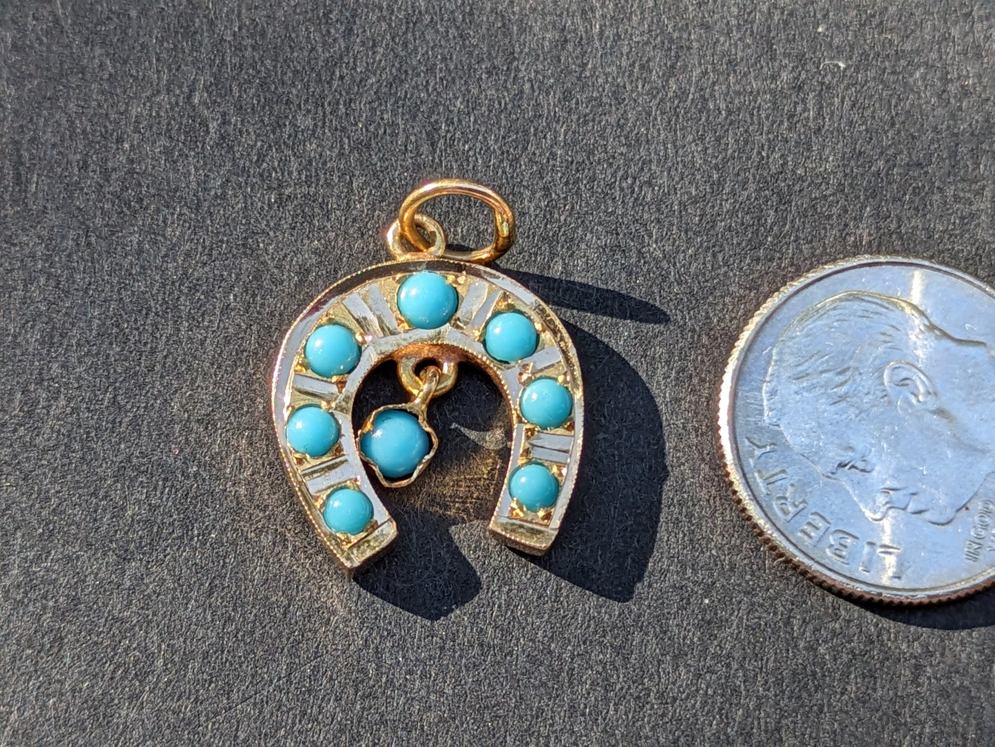 14k Gold and Turquoise Early 1900s Horseshoe Charm