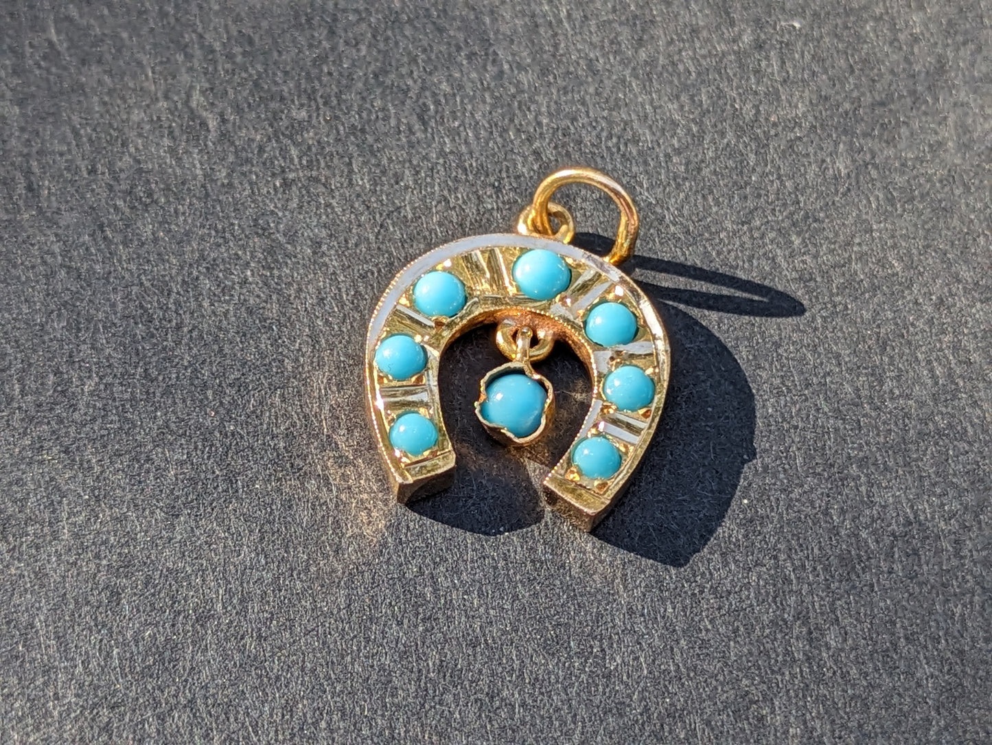 14k Gold and Turquoise Early 1900s Horseshoe Charm