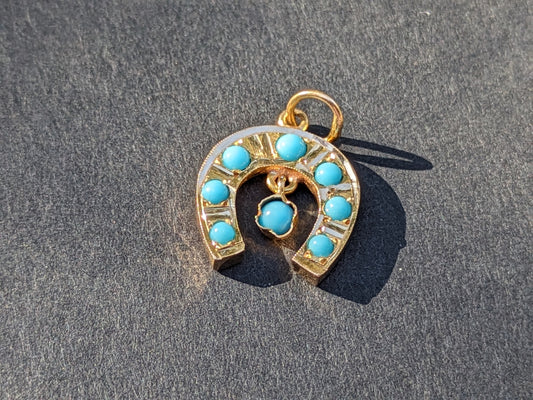 14k Gold and Turquoise Early 1900s Horseshoe Charm