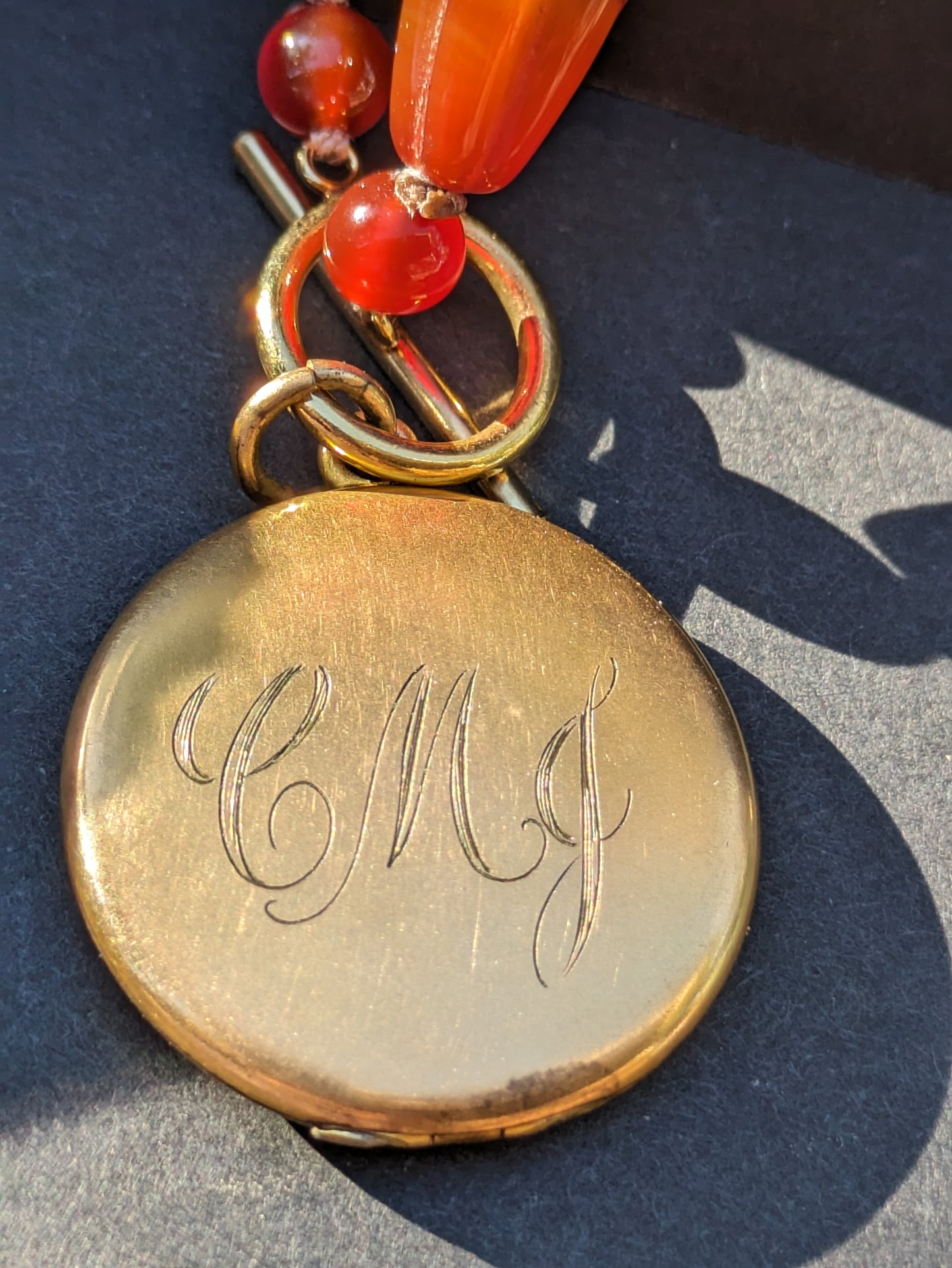 Fluted Agate Beads with Victorian Gold Filled Locket