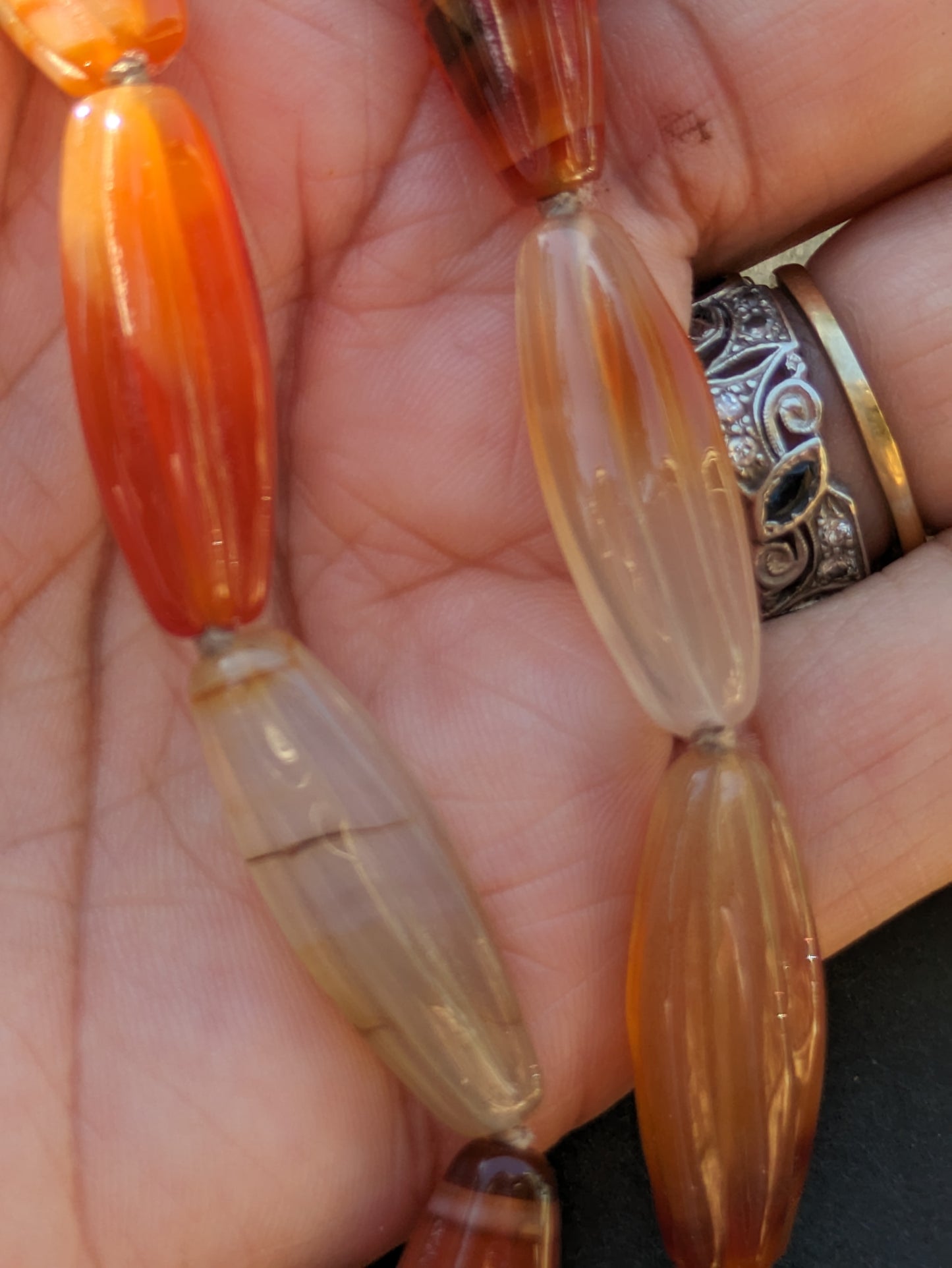 Fluted Agate Beads with Victorian Gold Filled Locket