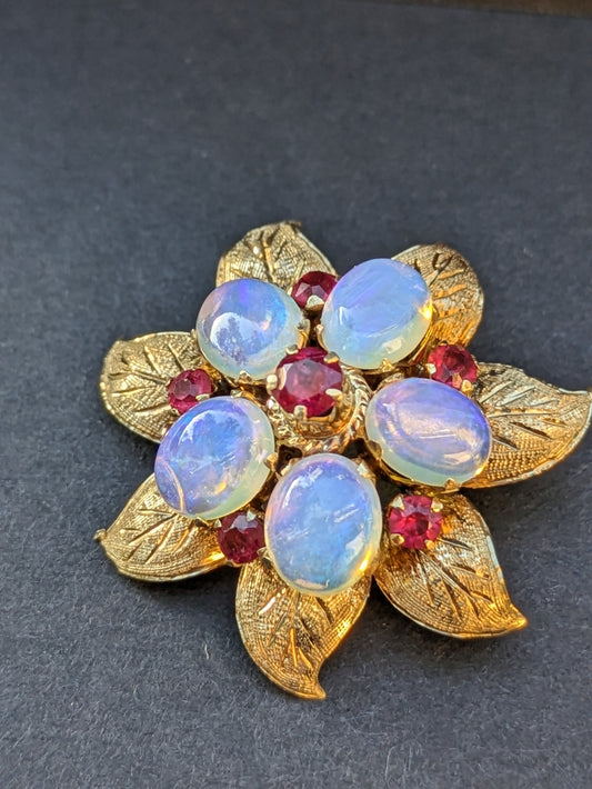 12K Opal & Ruby Flower Pendant