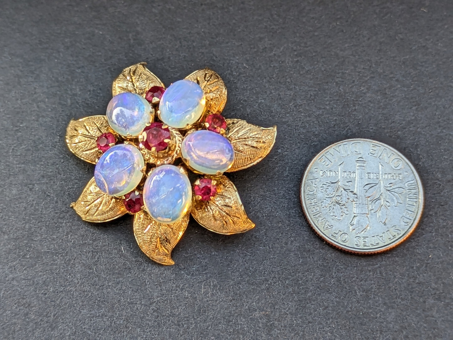 12K Opal & Ruby Flower Pendant