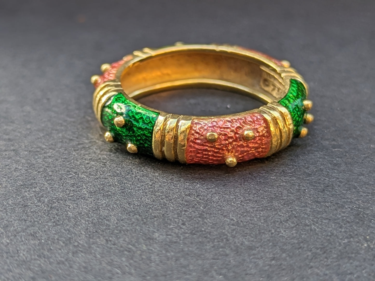 Vintage Hidalgo pink and green enamel band 14k