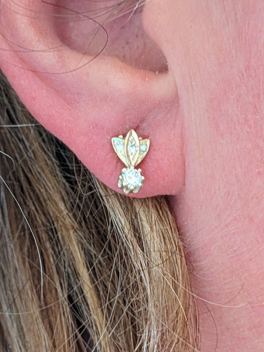 Old European cut diamond flower earrings