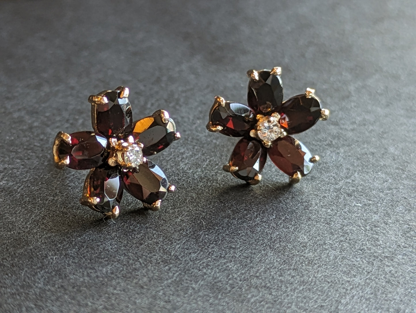 Garnet and Diamond Flower Earrings