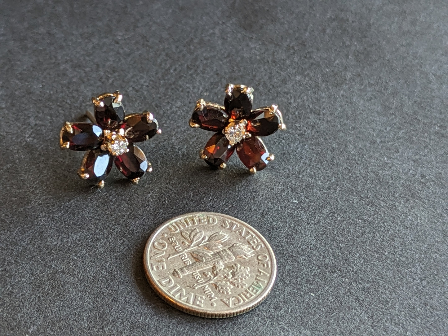 Garnet and Diamond Flower Earrings