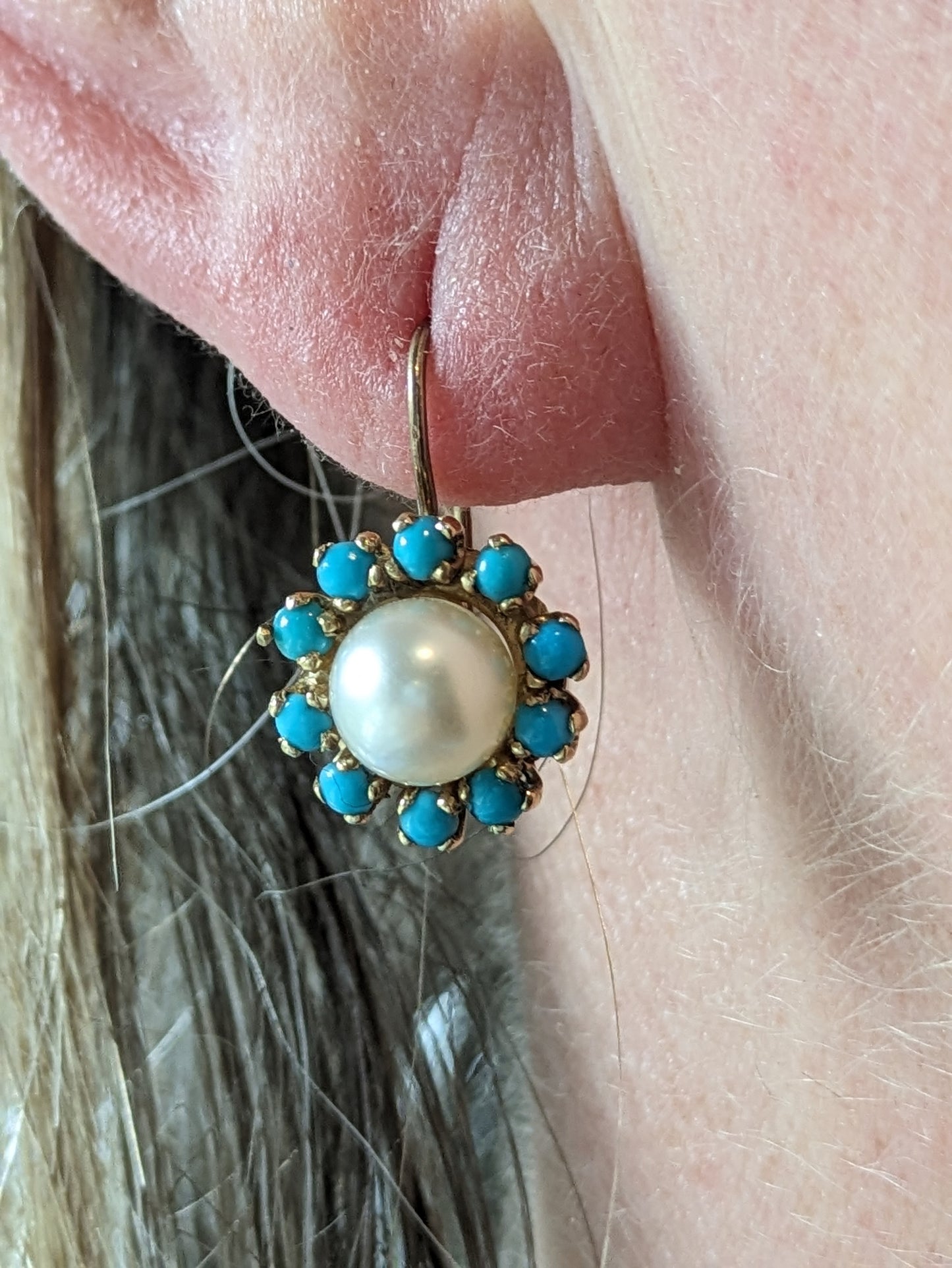 14k pearl and turquoise earrings