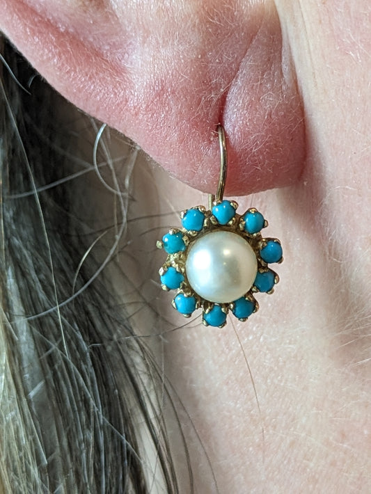 14k pearl and turquoise earrings