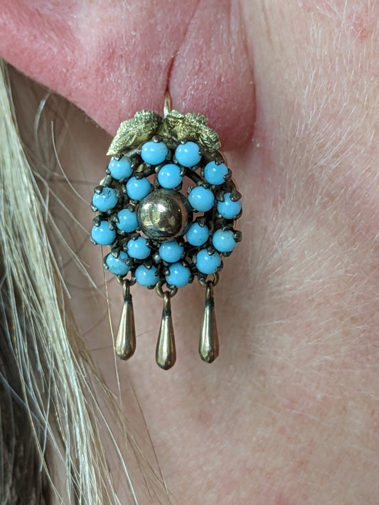 Turquoise and gold dangle earrings circa 1850s