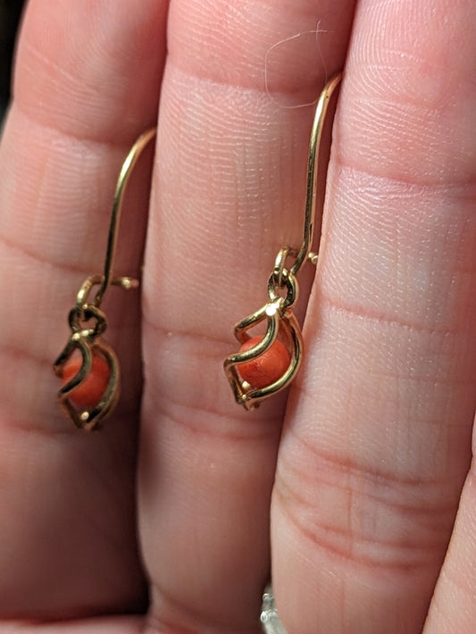 15Kt Wire Caged Coral Earrings