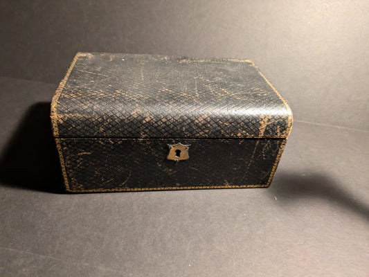 Antique Dark Gray Leather covered jewelry travel box