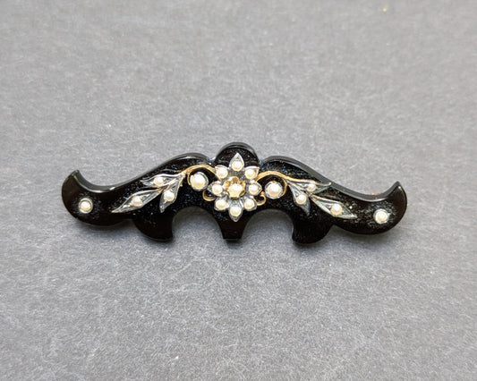 American Mourning Brooch 14k Jet Seed Pearl