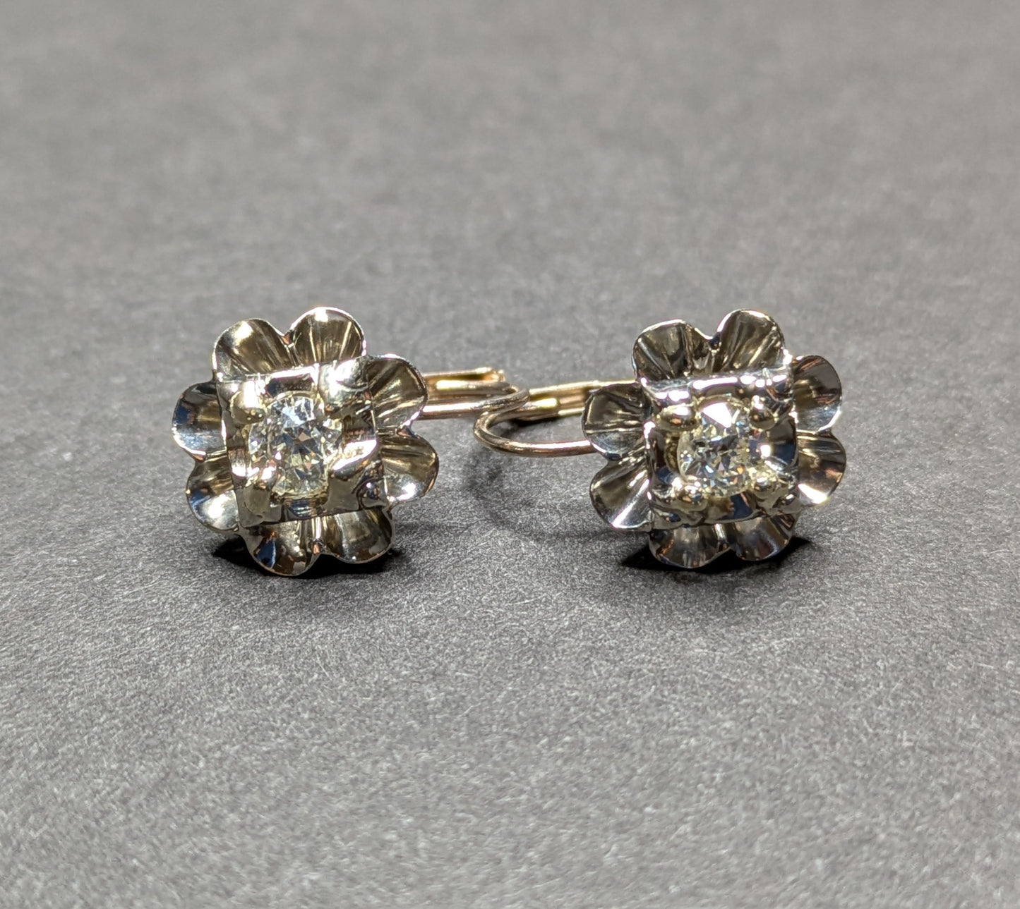 Diamond Leverback Earrings 14k White Gold