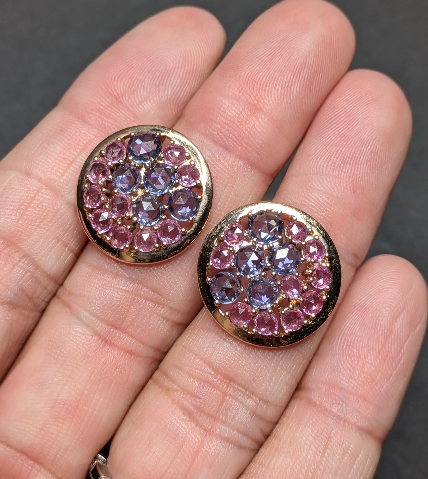 Pink + Blue Sapphire Post Earrings Modern Designer