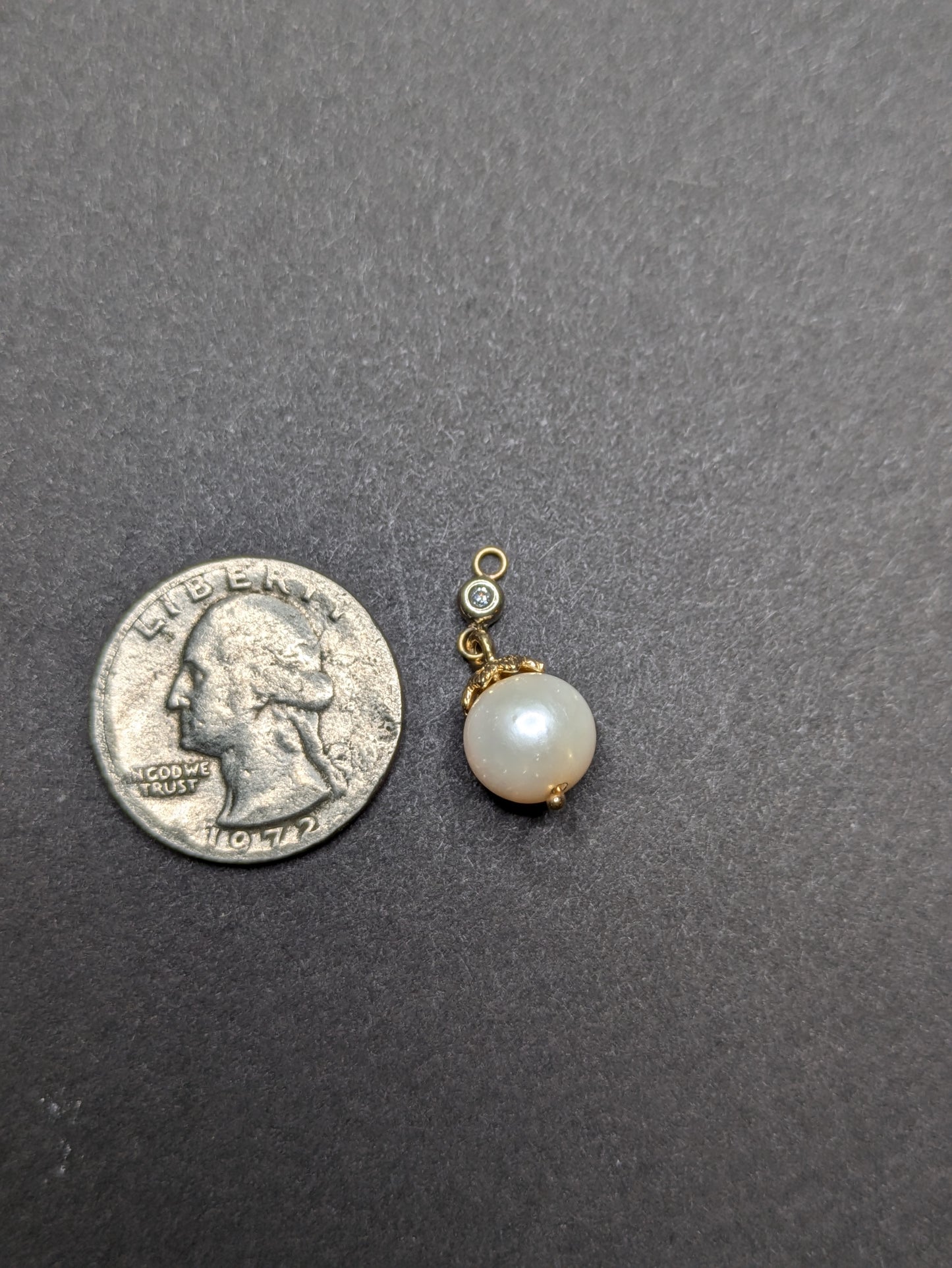 14k Pearl and Diamond Drop Charm