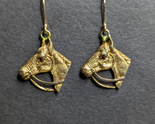 9k Horses with Ruby Eye Earrings