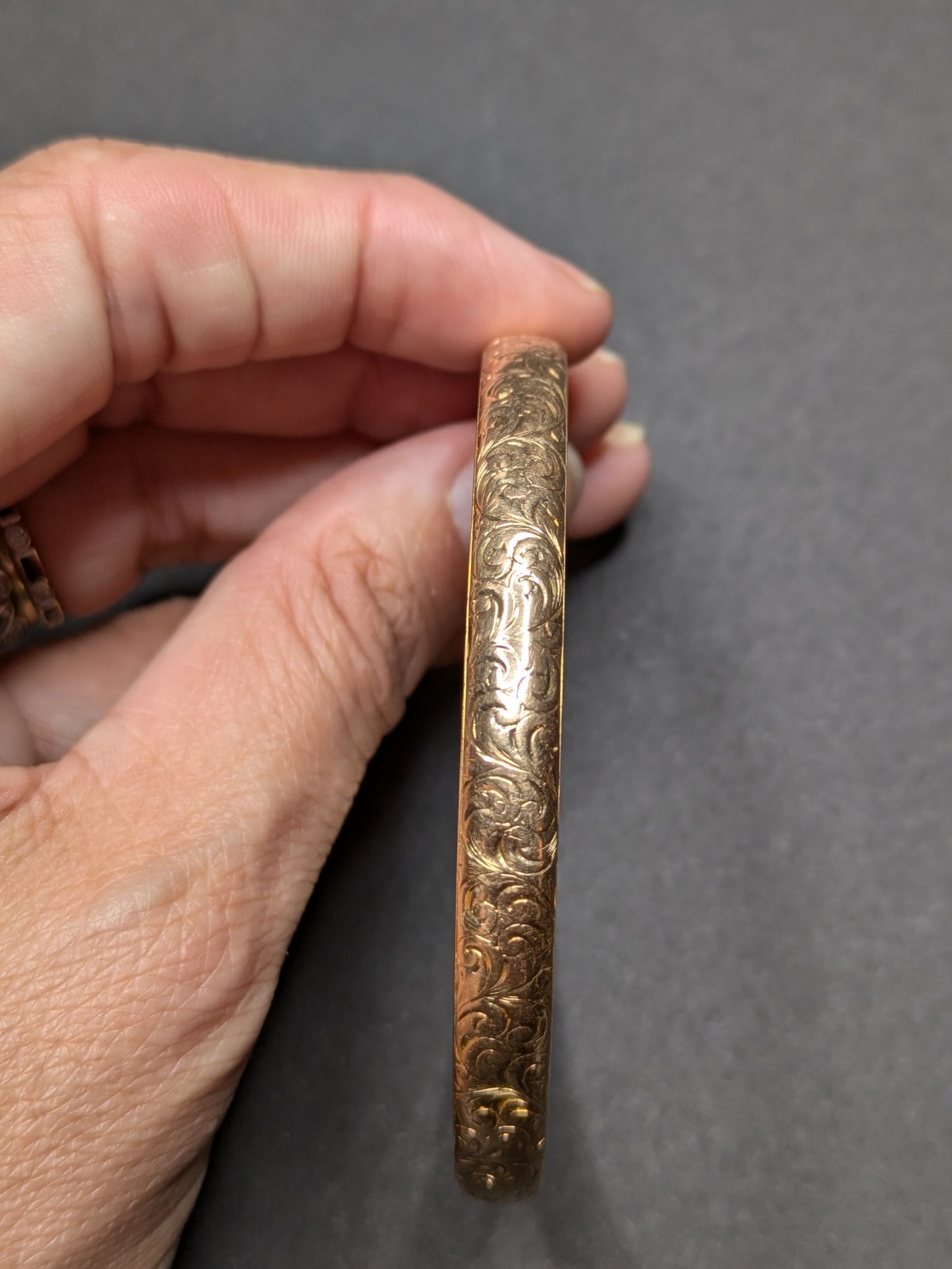 14k American Repousse and Engraved Bangle Bracelet