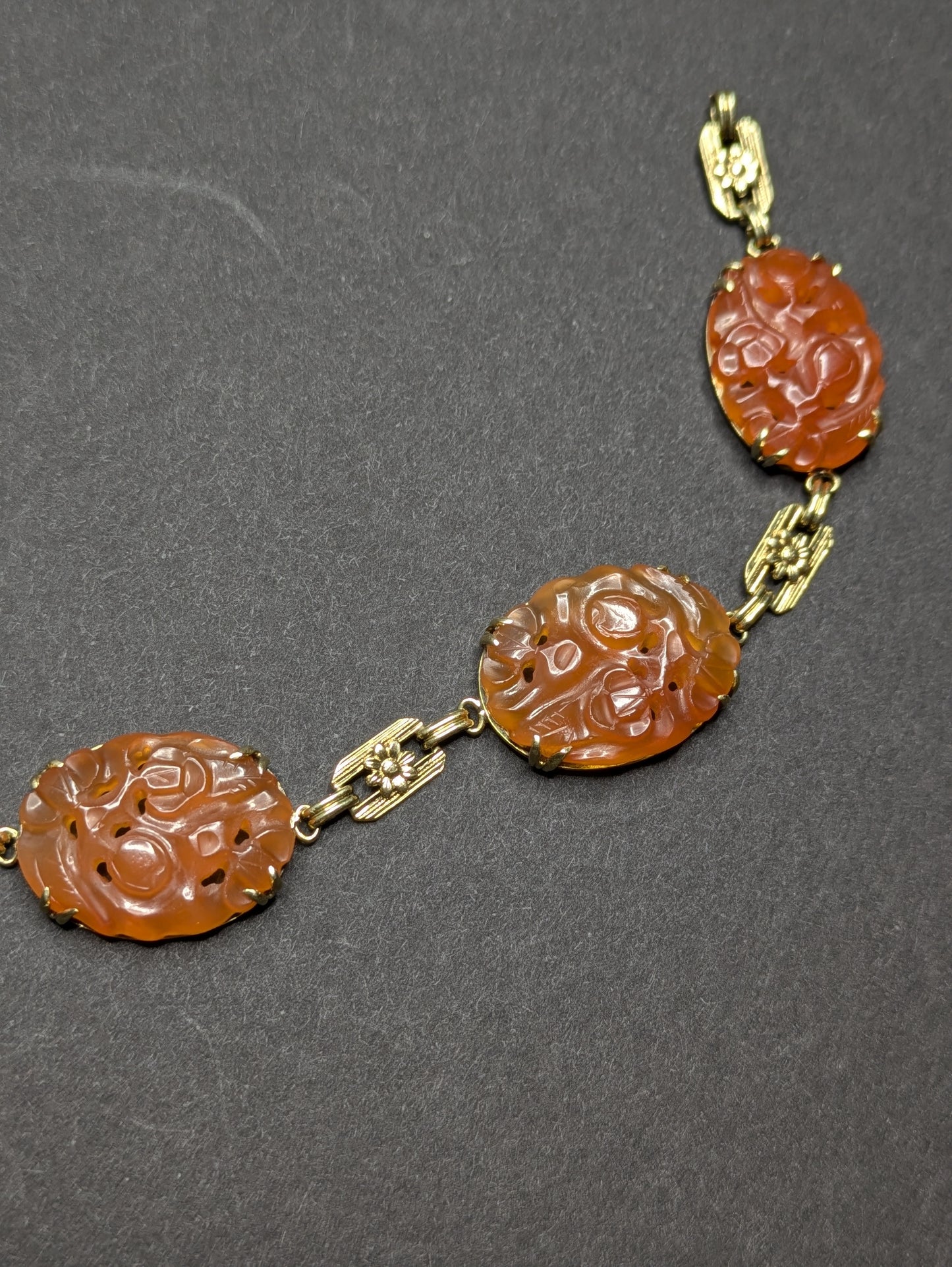 Carved Carnelian 14k 1930s Bracelet