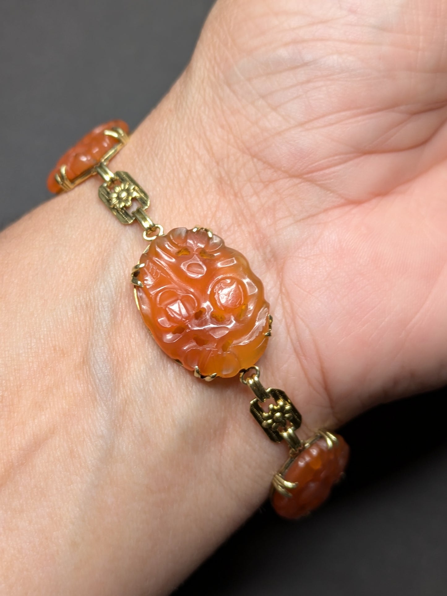 Carved Carnelian 14k 1930s Bracelet