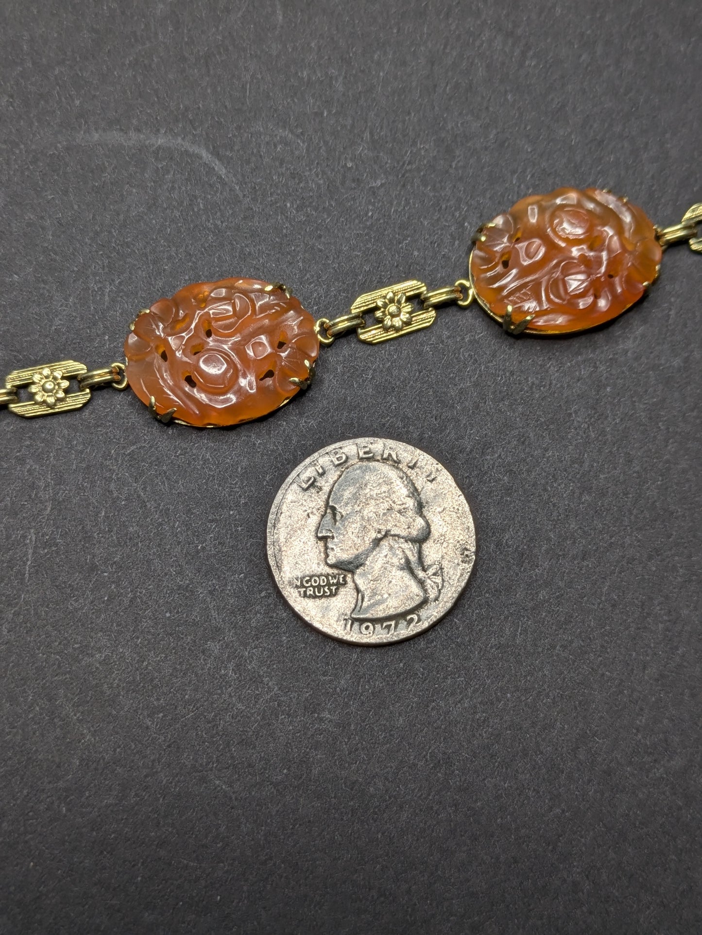 Carved Carnelian 14k 1930s Bracelet