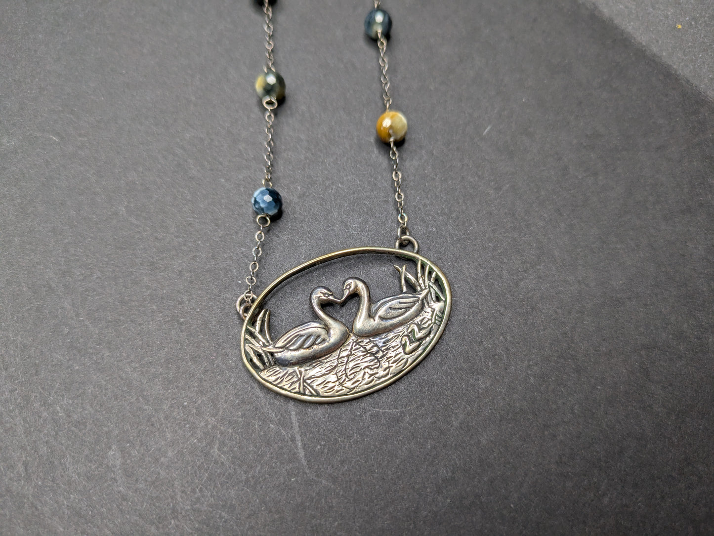 Sterling Kissing Swans Engraved Necklace