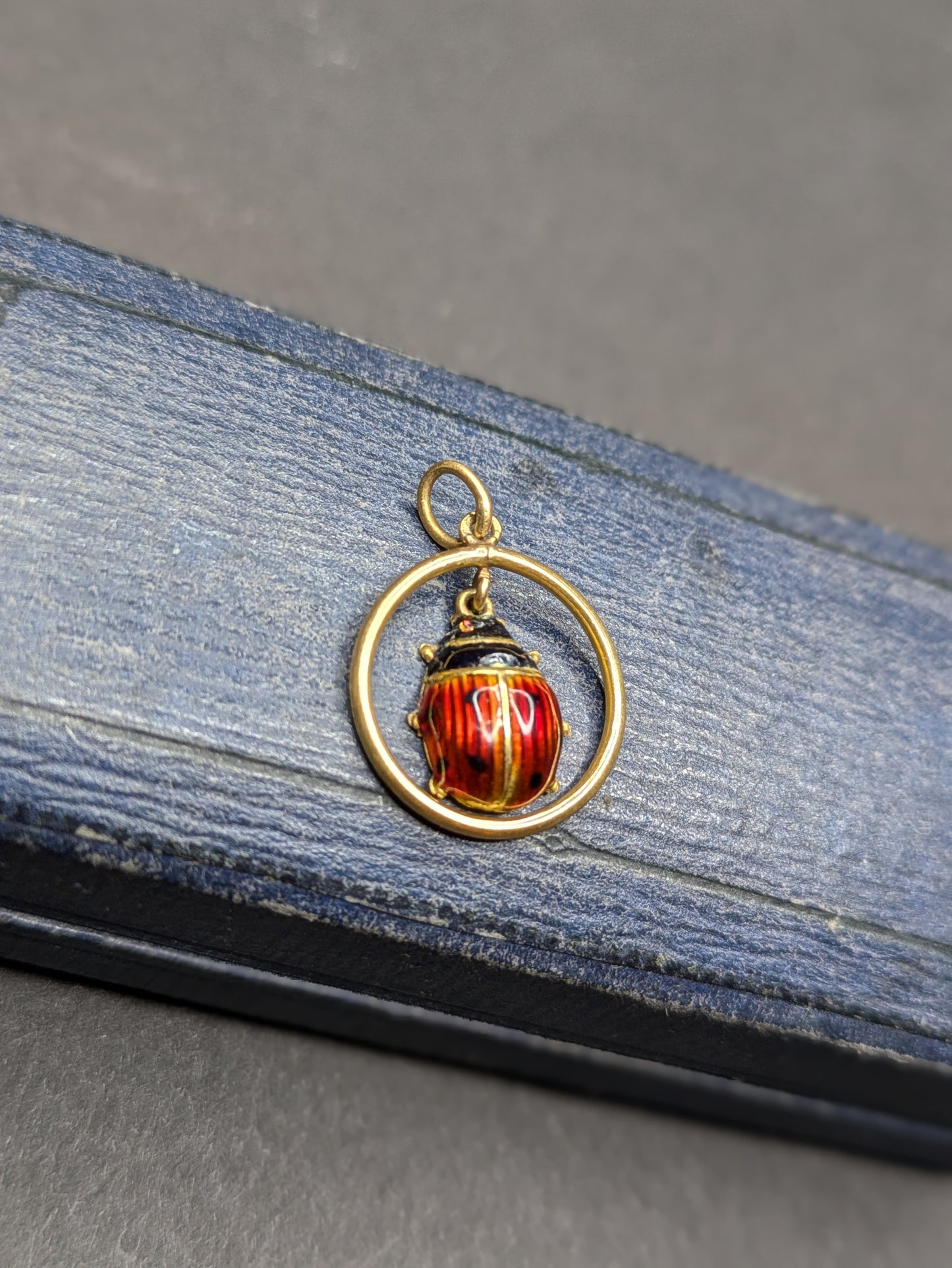 14k Enamel Ladybug Charm Inside Ring