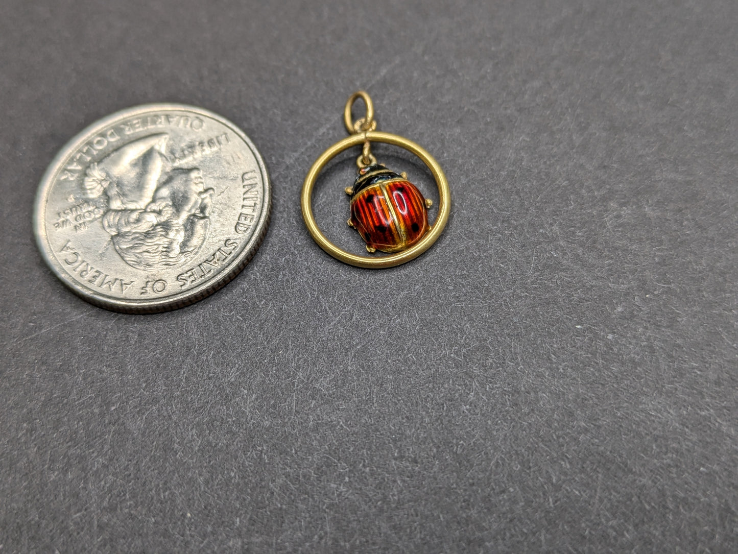 14k Enamel Ladybug Charm Inside Ring