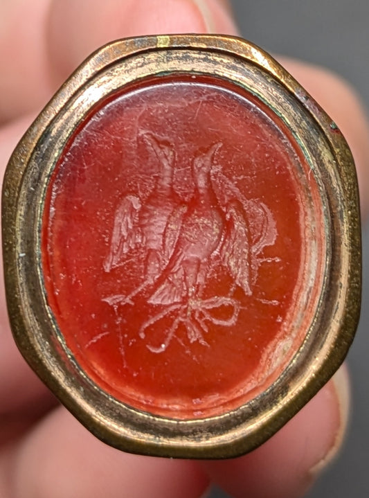 9k Double Dove Carved Intaglio Watch Fob