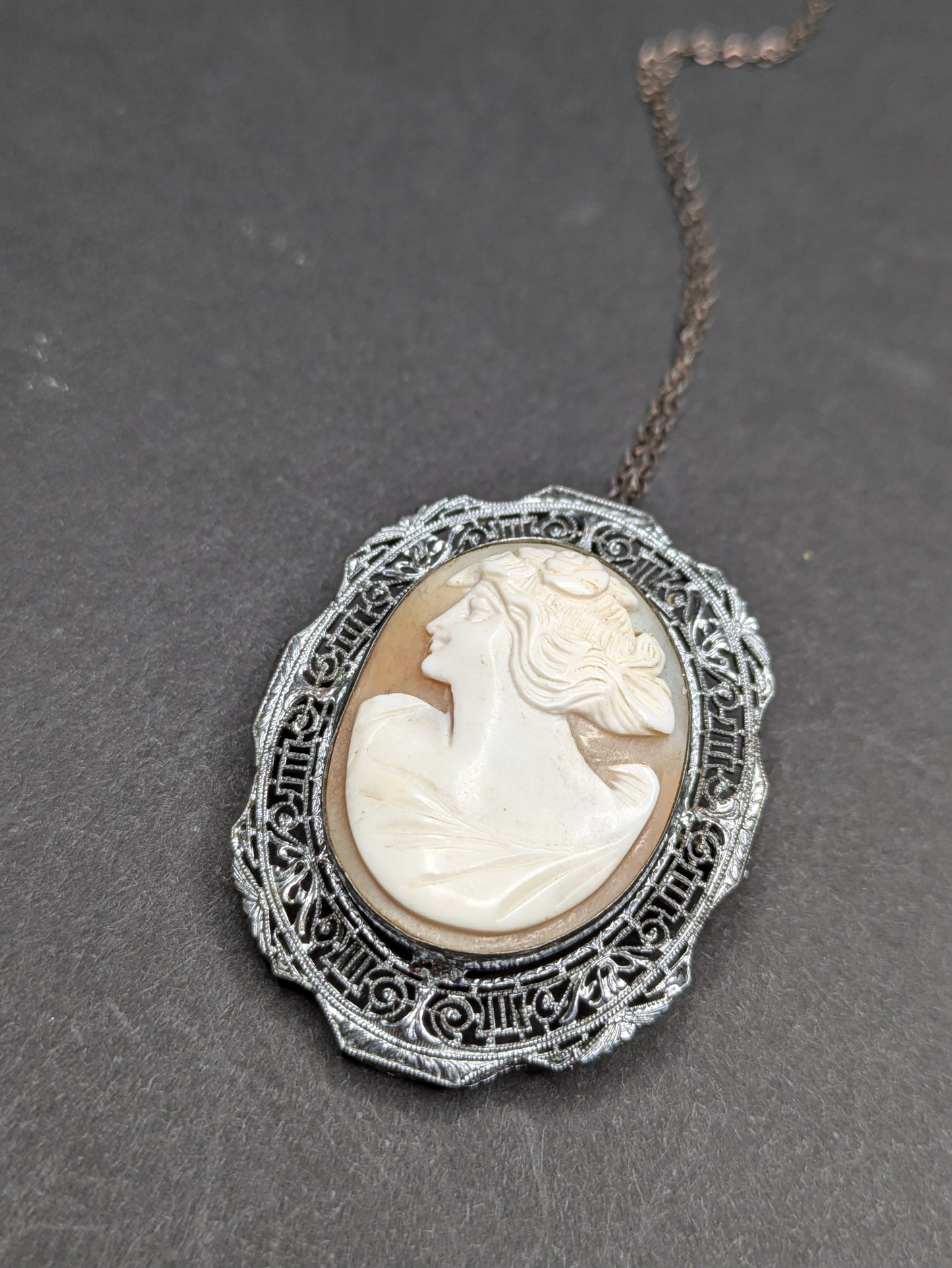 Shell Cameo Framed in Rhodium Necklace