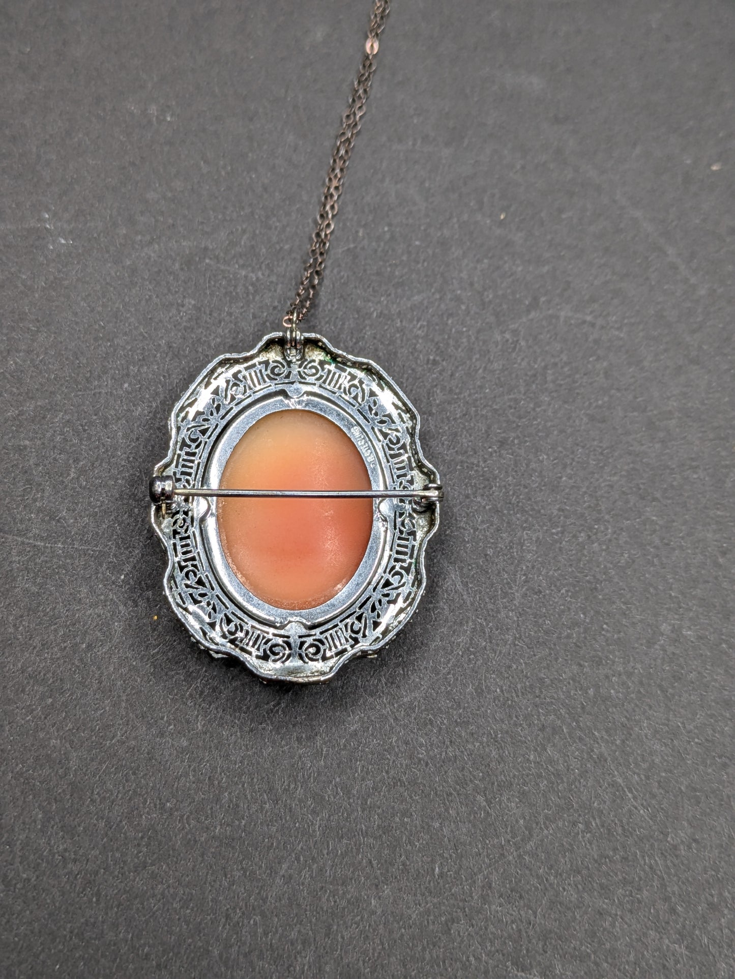 Shell Cameo Framed in Rhodium Necklace