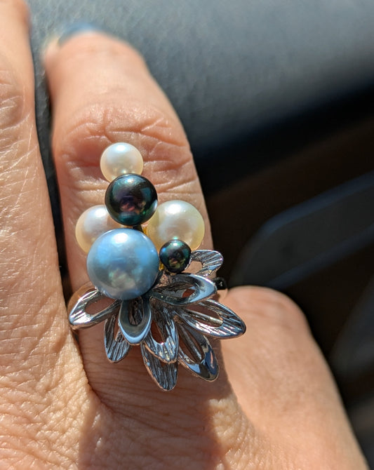 14k German Multi Pearl Spray Ring