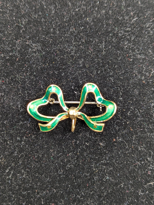 14k Green Enamel Bow Pin