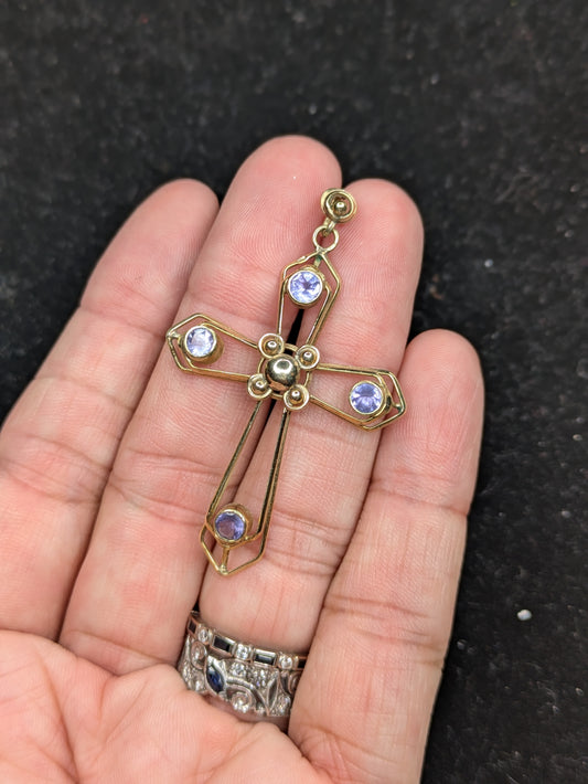 14k Dutch Amethyst 1930's Cross Pendant