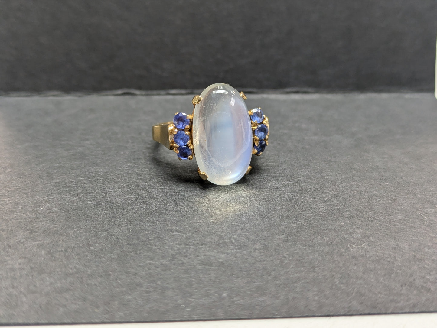 14k Moonstone and Sapphire Ring