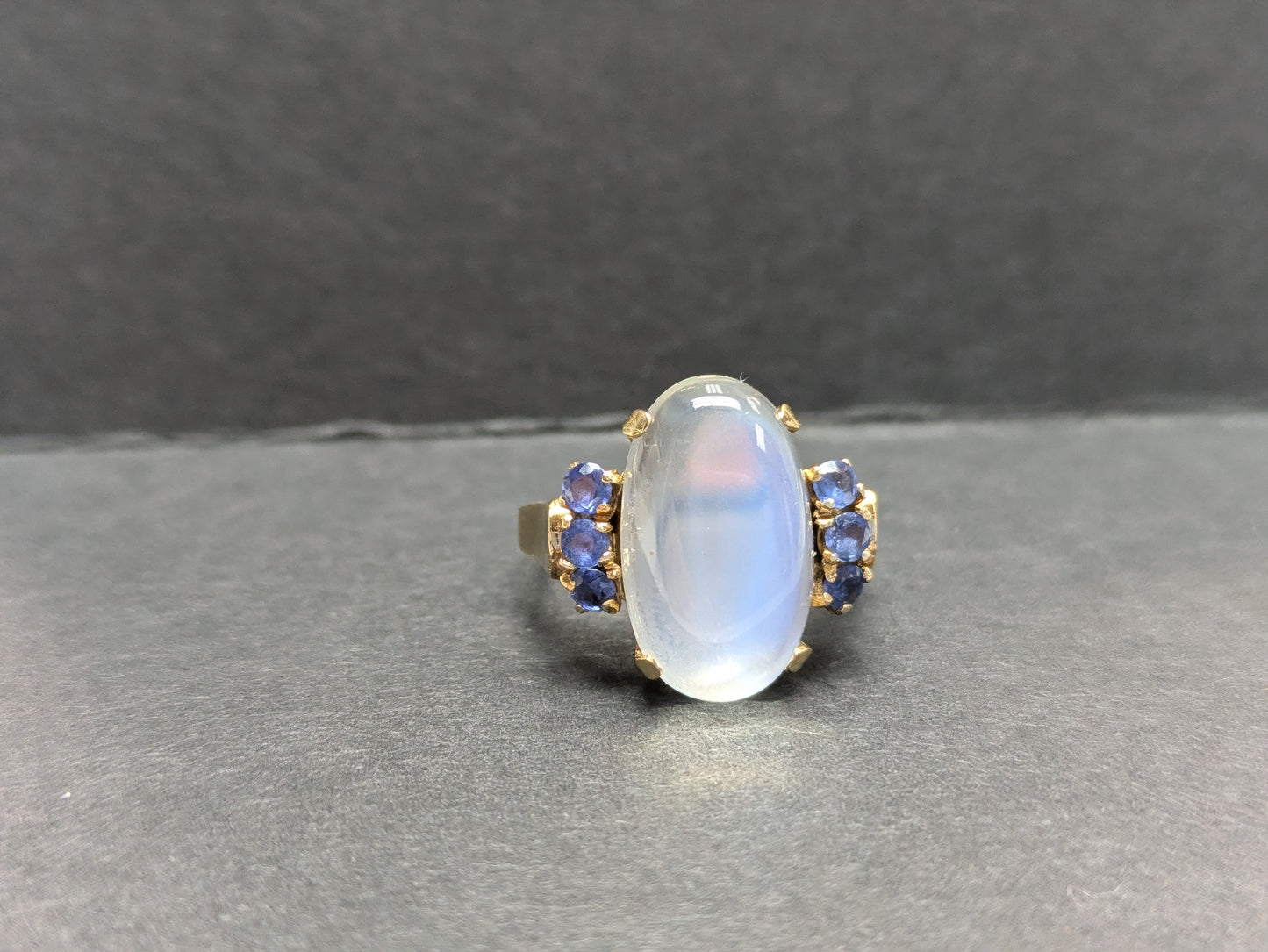 14k Moonstone and Sapphire Ring