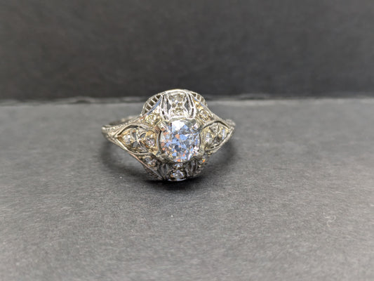 Old European Cut 14kt White Gold Edwardian Ring