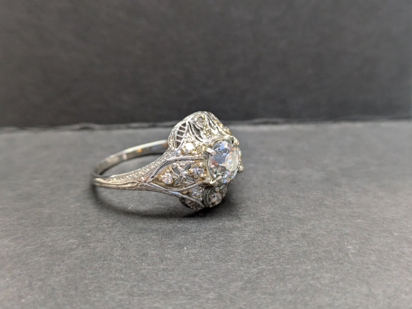 Old European Cut 14kt White Gold Edwardian Ring