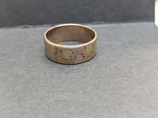 14k Wide Three-Color Gold Ring/Band with Swallow