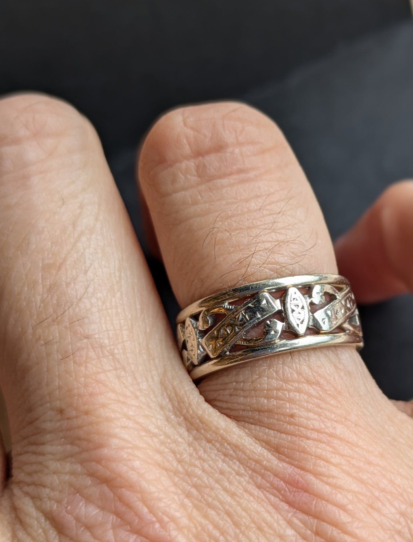 14k White Gold Open Work Wide Band