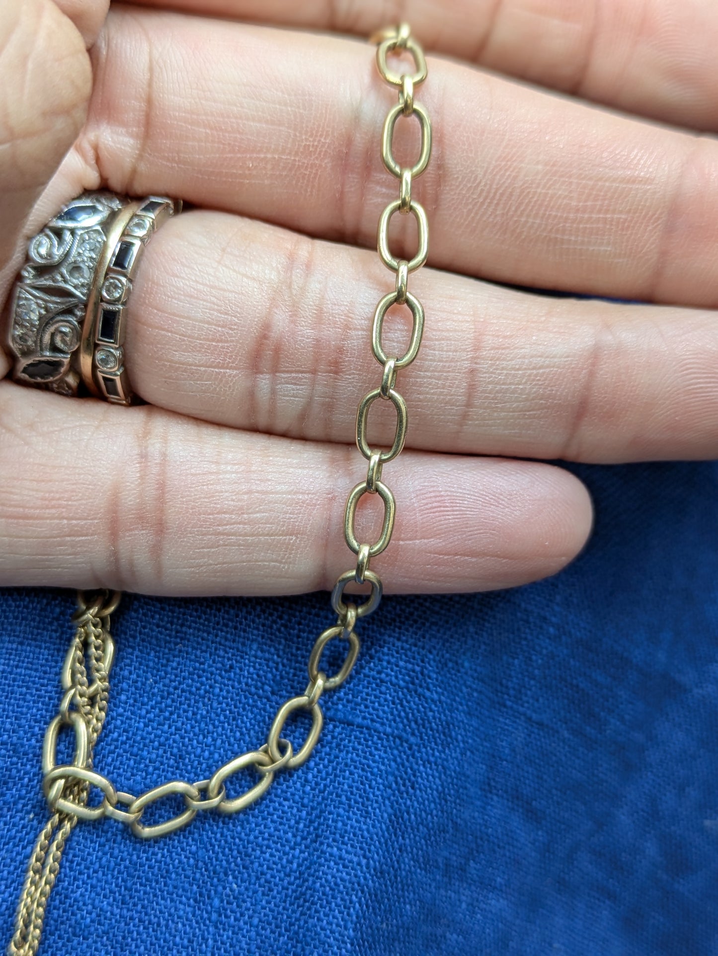 14k 1920's Oval Link Bracelet with Safety Chain